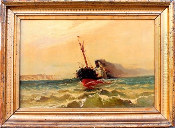 Vapeur En Pleine Mer Oil Painting by Emile Godchaux