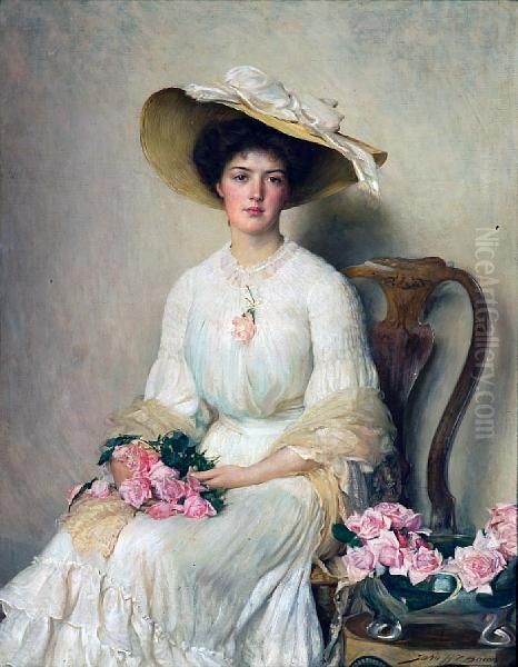 Jeune Femme Aux Roses Oil Painting by John Henry Frederick Bacon