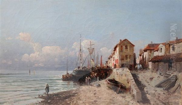 Port De Peche Anime De Personnages Oil Painting by Emile Godchaux