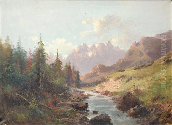 Torrent De Montagne Oil Painting by Emile Godchaux