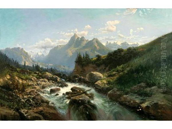 La Cascade (valestin?) Oil Painting by Emile Godchaux