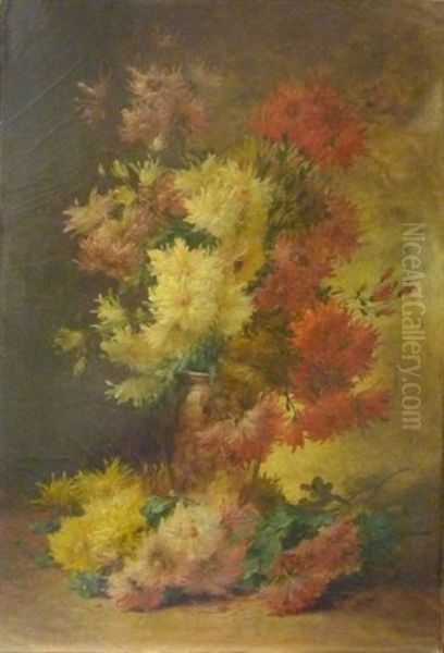 Vase De Chrysanthemes Oil Painting by Emile Godchaux