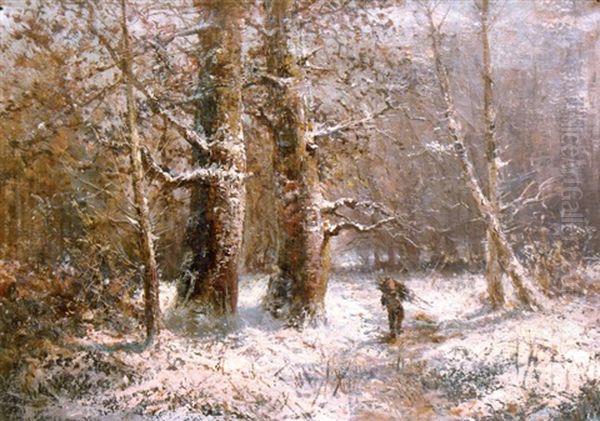 Paysage De Foret Sous La Neige Oil Painting by Emile Godchaux