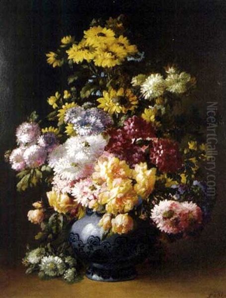 Vase De Fleurs Sur Un Entablement Oil Painting by Emile Godchaux