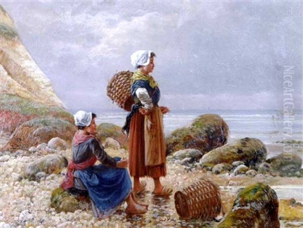 Fisherwomen At Work (+ Another, Similar; 2 Works) Oil Painting by Emile Godchaux