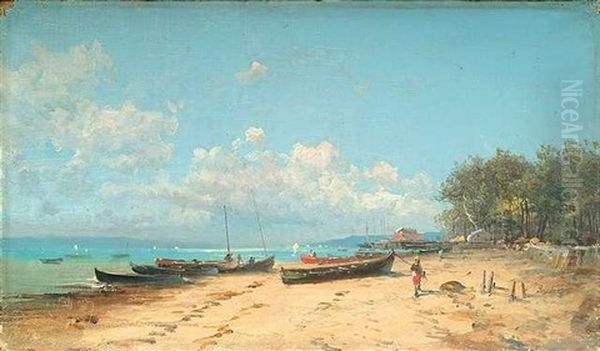 Heimkehrende Fischerboote Am Strand Im Licht Der Morgensonne Oil Painting by Emile Godchaux