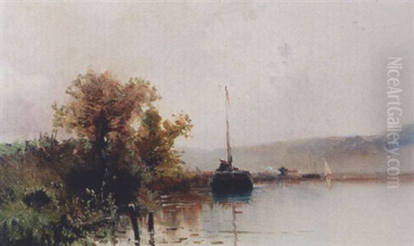 Uferlandschaft Mit Boot Oil Painting by Emile Godchaux