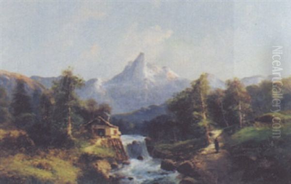 Le Torrent Alpestre Oil Painting by Emile Godchaux