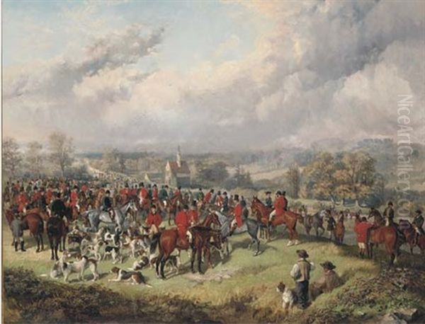 First Meet Of The Cotswold Hounds On The London Road, 1858 Oil Painting by George Bouverie Goddard