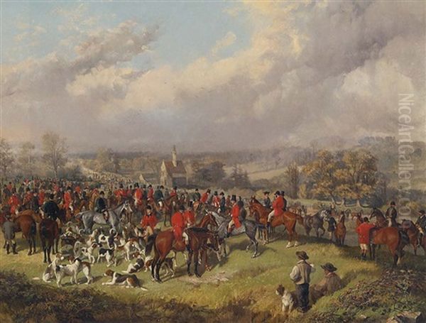 First Meet Of The Cotswold Hounds On The London Road, 1858 Oil Painting by George Bouverie Goddard