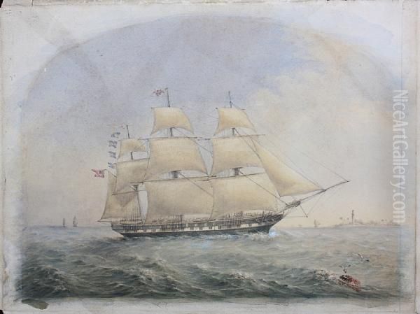 An East Indiaman, In A Stiff Breeze Off Acoast Oil Painting by Mary Bacon Jones