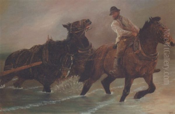 Horse In The Surf Oil Painting by George Bouverie Goddard