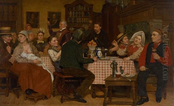 Banquet Familial Oil Painting by Emile Godding