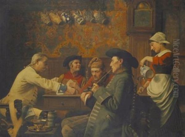 Tavern Scene Oil Painting by Emile Godding