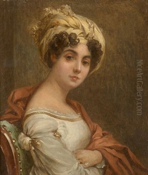 Portrait De Femme Au Turban Jaune Oil Painting by Marie Elenore Godefroy