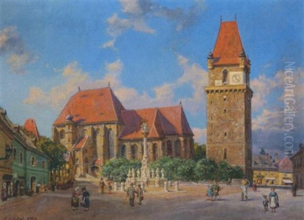 Perchtoldsdorf, Pfarrkirche Und Wehrturm Oil Painting by Carl Goedel