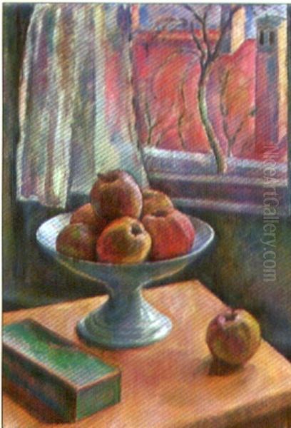 Schale Mit Apfeln Vor Herbstlichem Fenster Oil Painting by Pierre-Philippe Godet