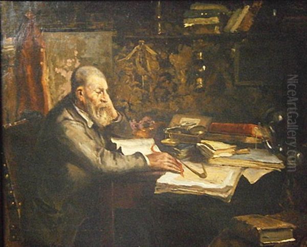 Man In Studeerkamer Oil Painting by Ernest Jean Joseph Godfrinon