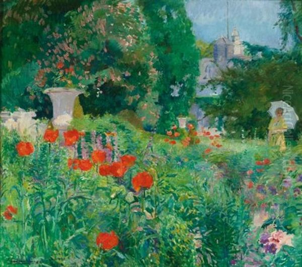 Elegant Dans Le Champ De Coquelicots Oil Painting by Ernest Jean Joseph Godfrinon