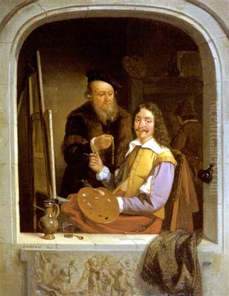 Frans Van Mieris De Oude In Zijn Atelier Oil Painting by Jacobus Ludovicus Godinau