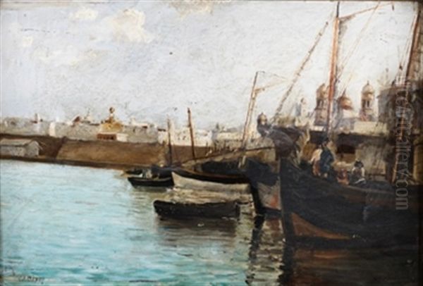 Barcos (puerto De Cadiz) Oil Painting by Federico Godoy y Castro