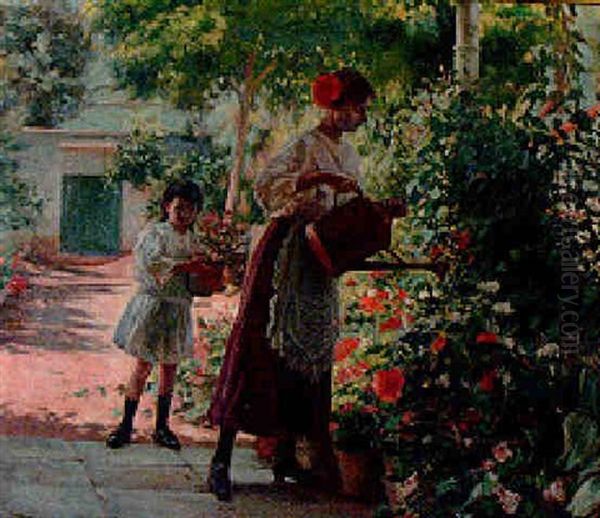 Regando Las Flores Oil Painting by Federico Godoy y Castro