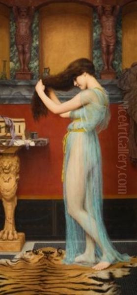 Preparing For The Bath Oil Painting by John William Godward