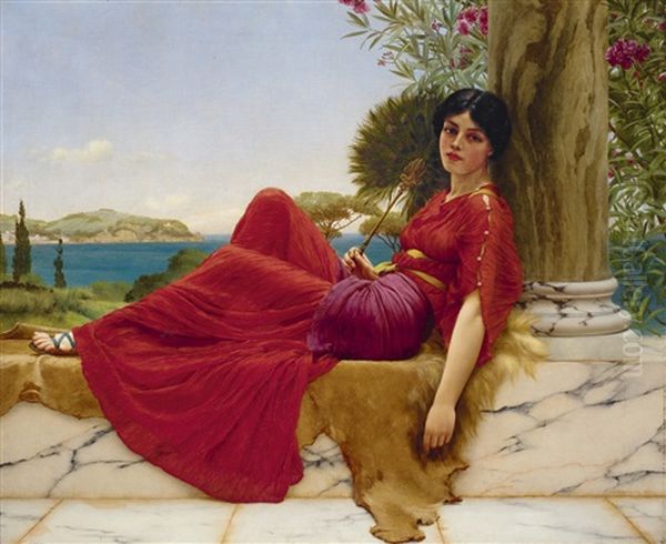 Leaning Against A Column Oil Painting by John William Godward