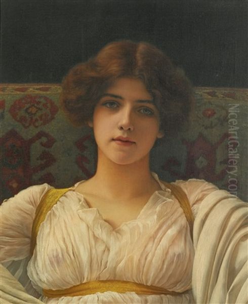 Study Of A Head In Drapery, Miss Ethel Warwick Oil Painting by John William Godward