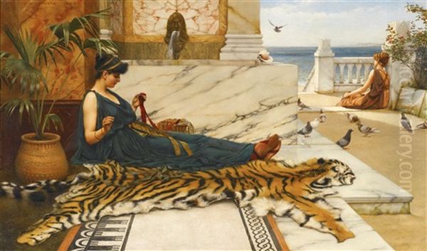 The Tigerskin (sewing Girl) Oil Painting by John William Godward