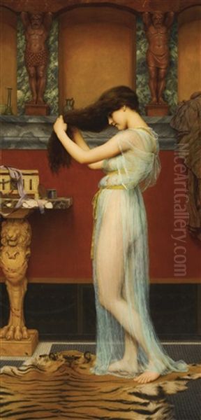 Preparing For The Bath Oil Painting by John William Godward