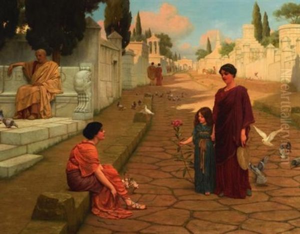 Outside The Gate Of Pompeii Oil Painting by John William Godward