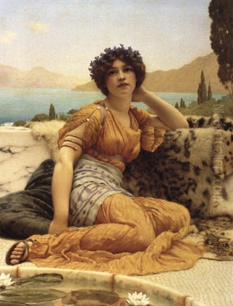 With Violet Wreths And Robes Of Saffron Hue by John William Godward