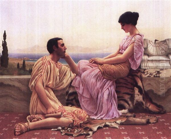 Roman Lovers On A Balcony Oil Painting by John William Godward