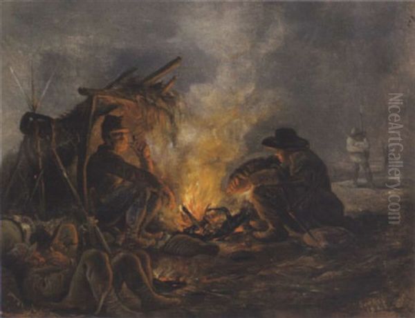 Soldaten Am Wachtfeuer Oil Painting by Carl Goebel