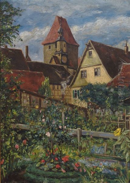 Blick Uber Garten Auf Mittelalterliche Hauser Oil Painting by Carl Goebel