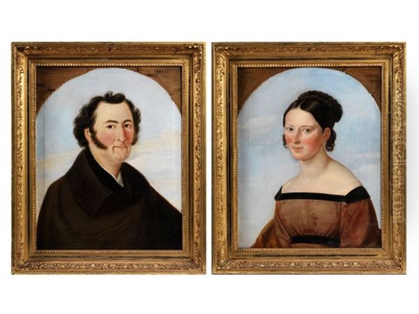 Biedermeier-portraits Eines Wurzburger Ehepaares (pair) Oil Painting by Carl Peter Goebel