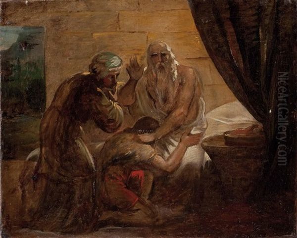 Isaak Segnet Seinen Sohn Jakob (sketch) Oil Painting by Carl Peter Goebel