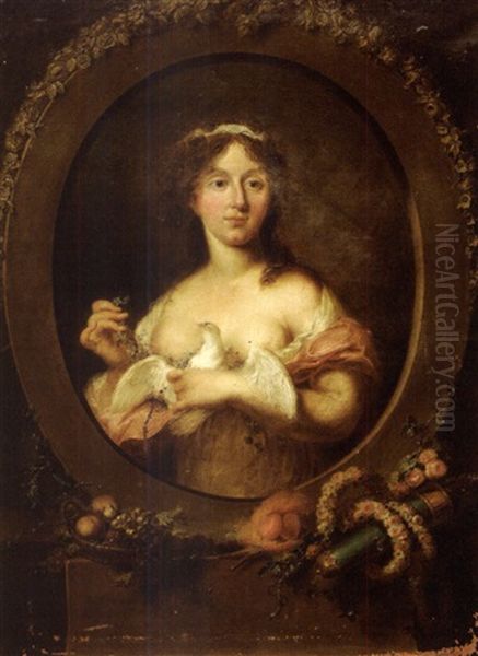 Portrait De Femme A La Colombe Oil Painting by Emanuel Traugott Goebel