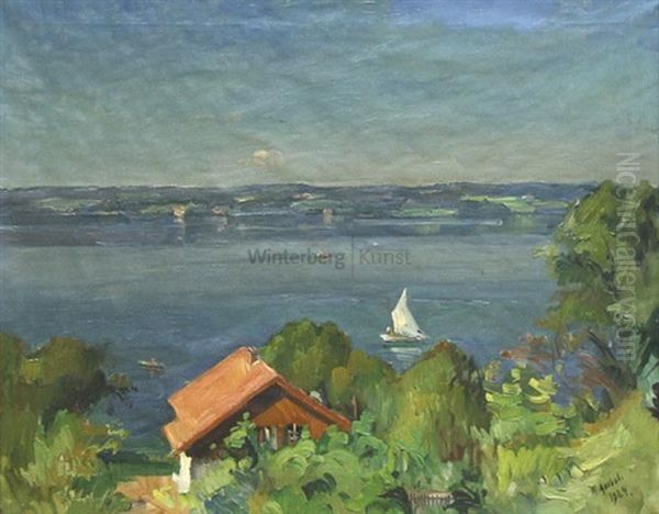 Blick Auf Den Starnberger See Oil Painting by Hermann Goebel