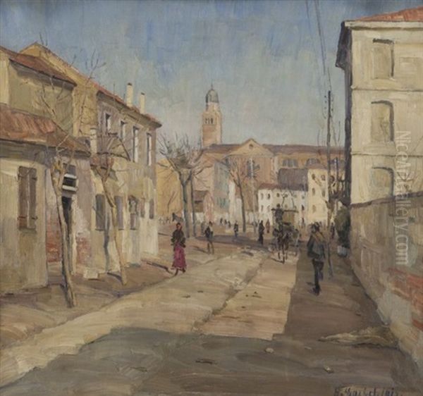 Untitled (street Scene) Oil Painting by Hermann Goebel