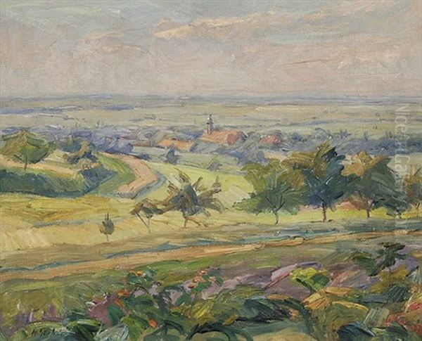 Landschaft Bei Ettlingenweier Oil Painting by Hermann Goebel