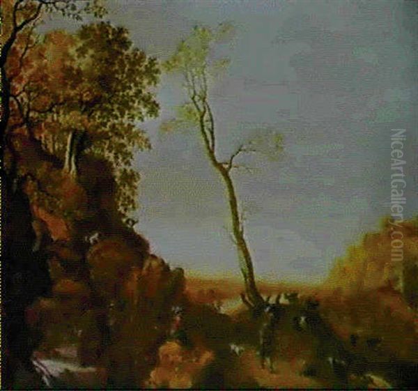 Paysage Rocheux Avec Bergers Et Chevres Oil Painting by Joost Goemare