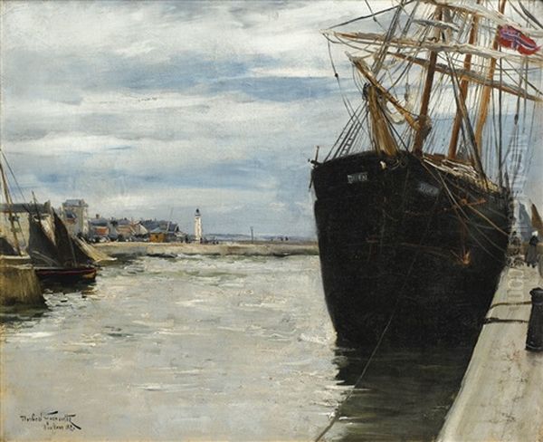 Le Port De Honfleur Oil Painting by Norbert Goeneutte