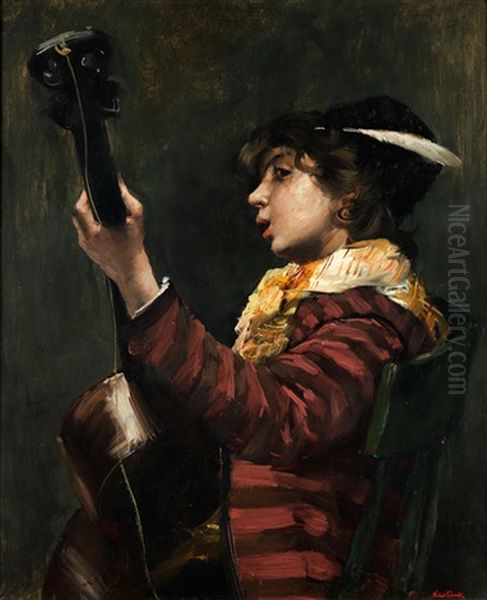 Knabe Mit Gitarre Oil Painting by Norbert Goeneutte