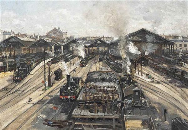 Gare Saint-lazare, Paris Oil Painting by Norbert Goeneutte