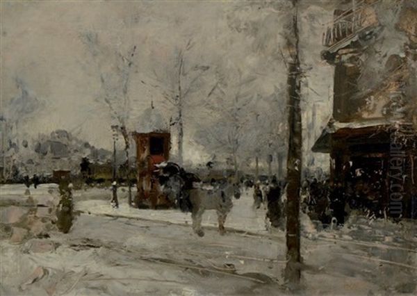 Paris Sous La Neige Oil Painting by Norbert Goeneutte