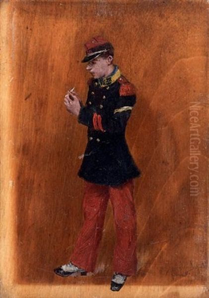 Jeune Militaire Roulant Une Cigarette Oil Painting by Norbert Goeneutte