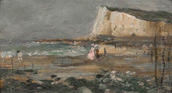 Balade Sur La Plage Du Treport Oil Painting by Norbert Goeneutte