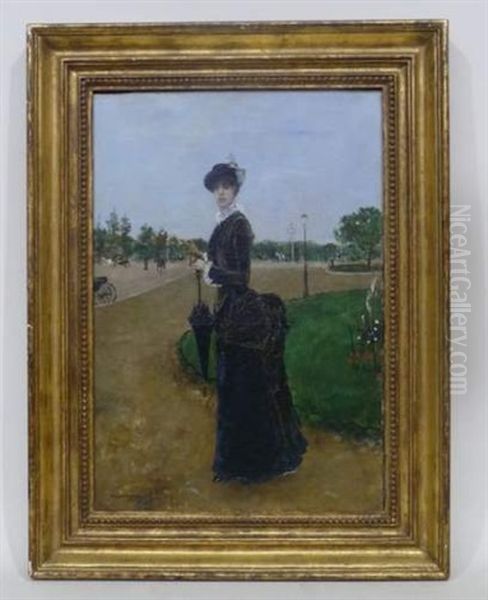 Elegante A L'entree Du Bois De Boulogne Oil Painting by Norbert Goeneutte